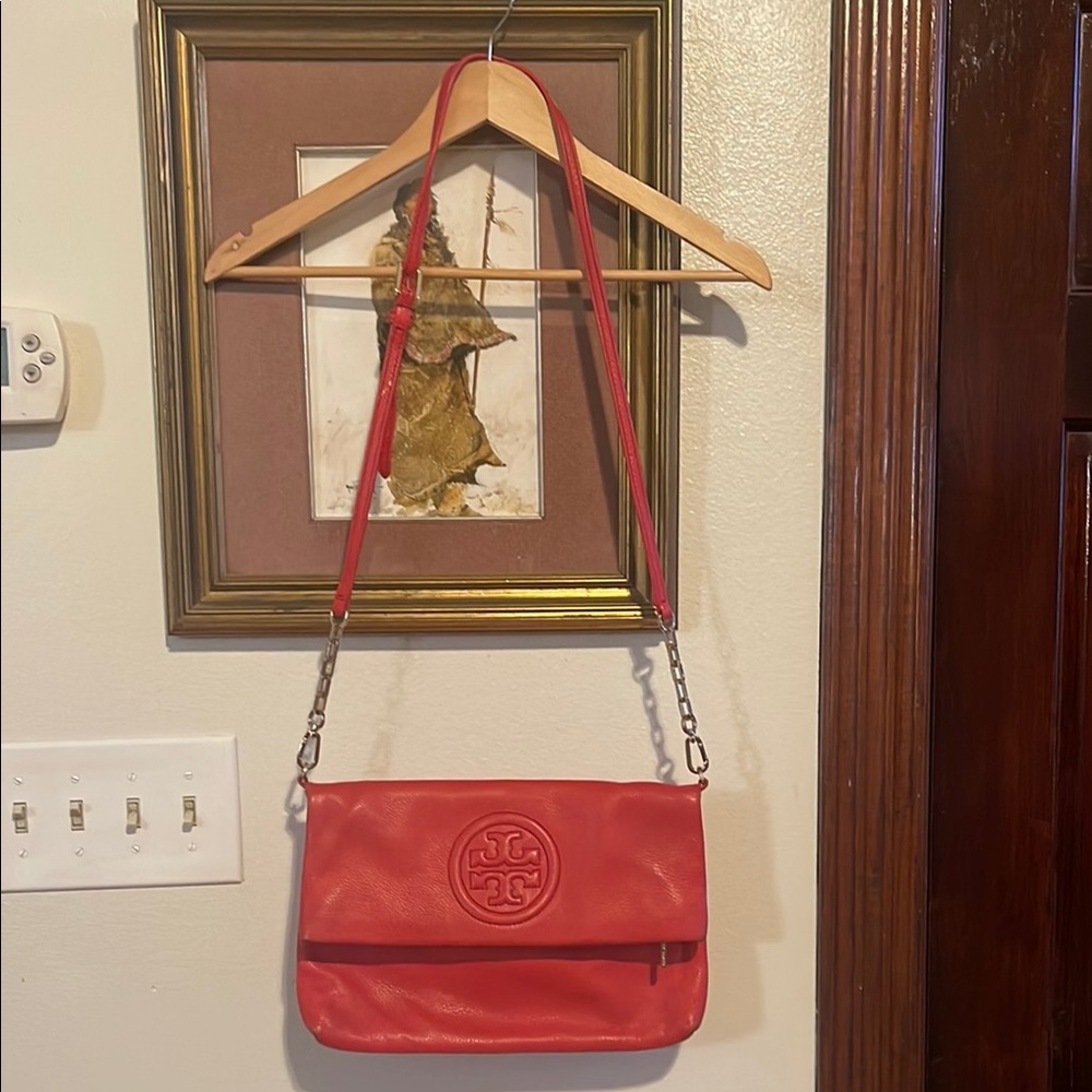 Tory Burch Foldover Leather Bag with Chain Detail - Picture 1 of 8